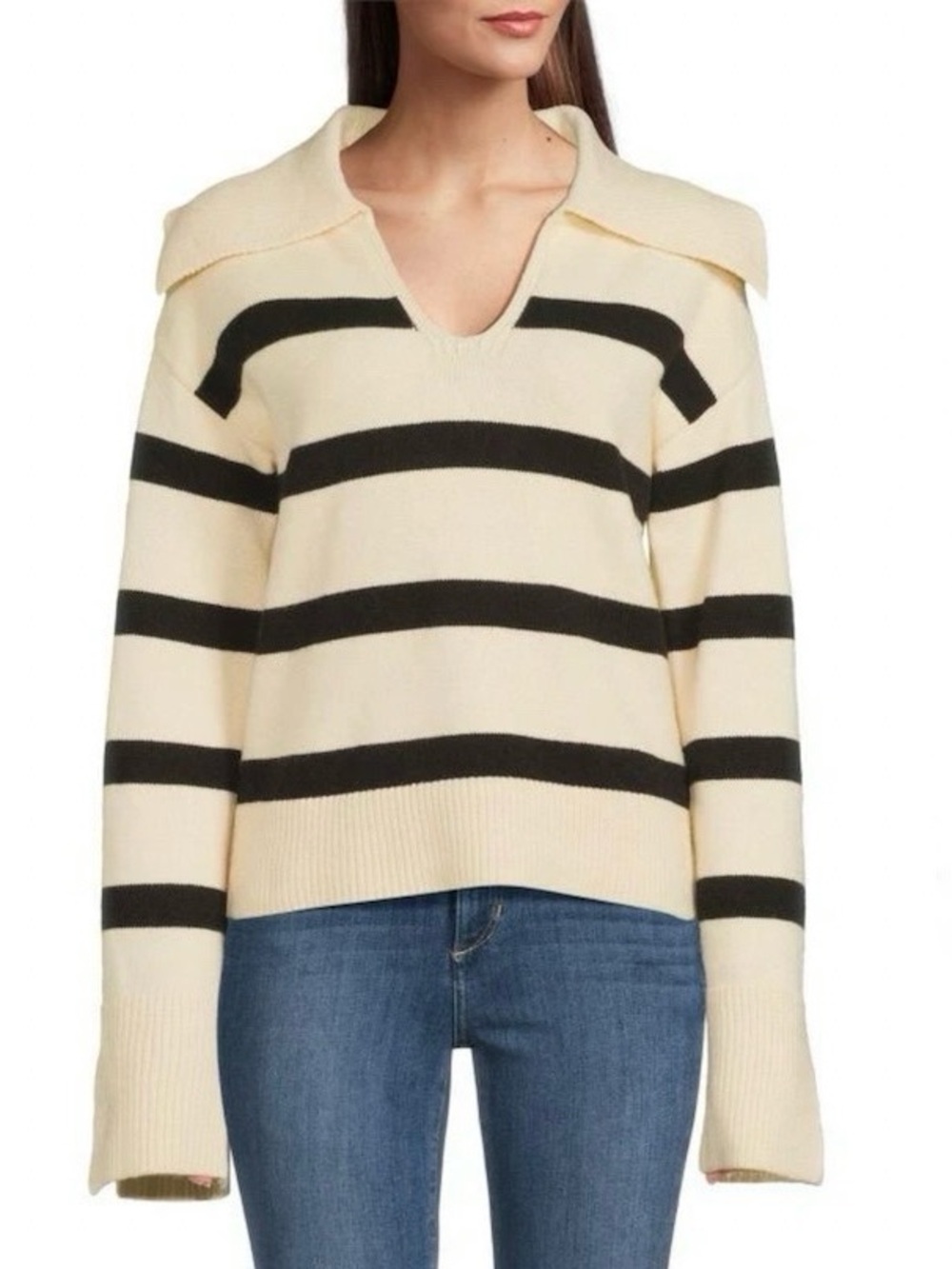 KOURT Oversized‎ Collar Striped Sweater